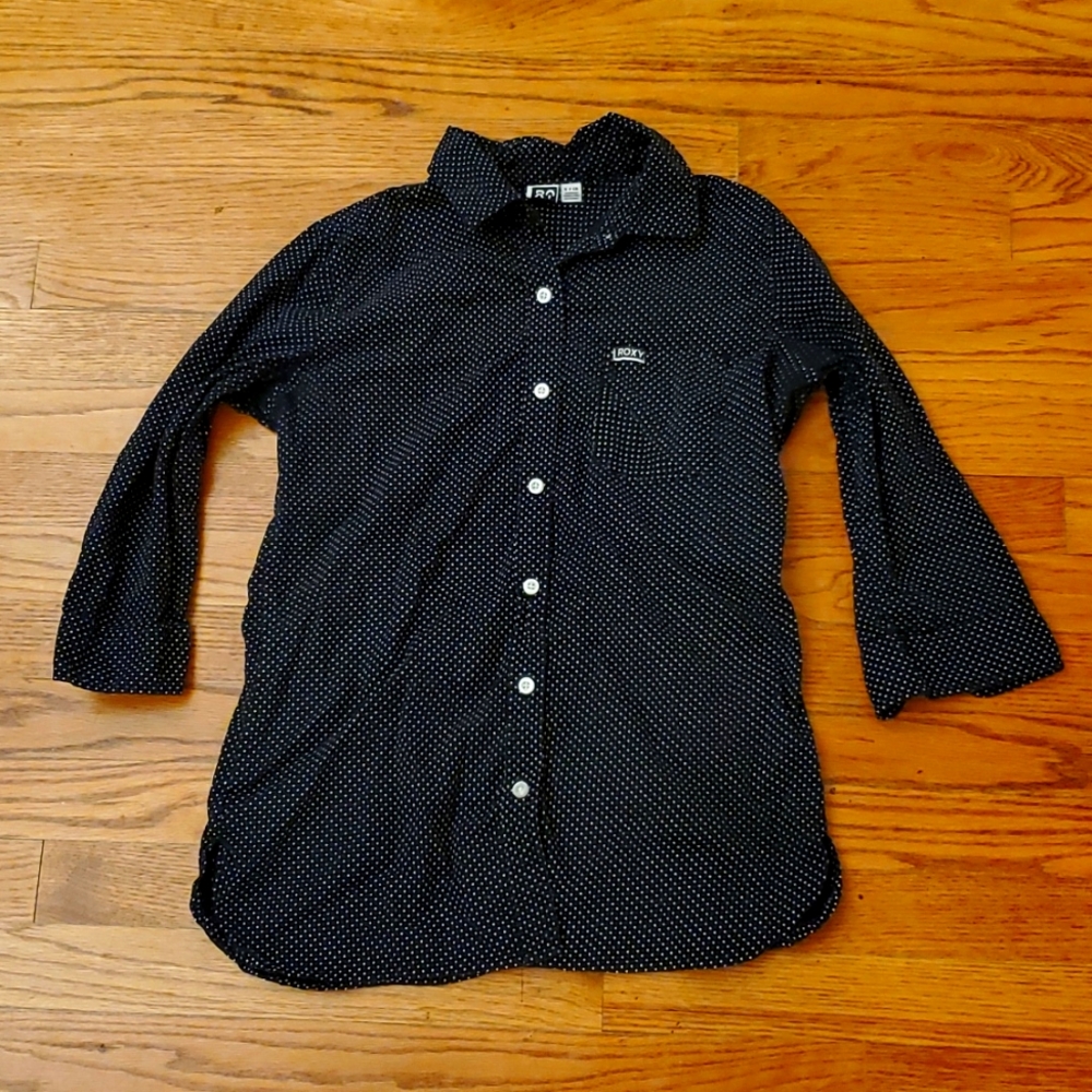 Roxy polka dot button down shirt, size small